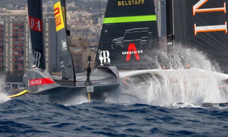 Ineos Britannia and Luna Rossa compete in the Louis Vuitton Cup final in Barcelon.