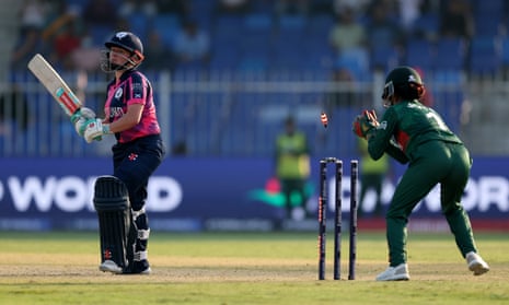 Scotland’s Lorna Jack-Brown is stumped by Bangladesh’s Nigar Sultana