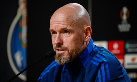 Erik ten Hag at a press conference in Portugal before Manchester United’s game against Porto.