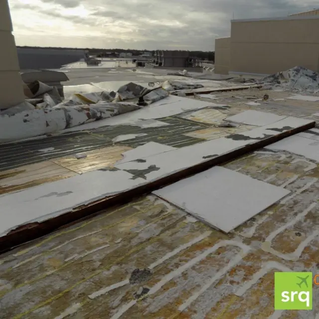 A damaged building at Sarasota Bradenton International Airport