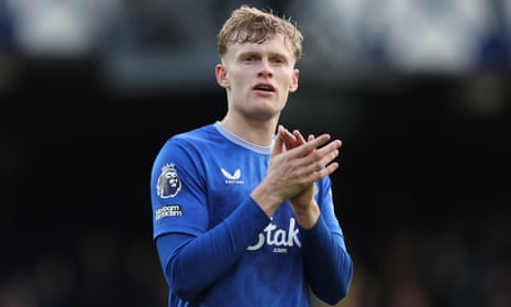 Jarrad Branthwaite applauds fans after Everton's win over Crystal Palace.