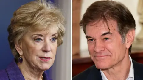 Getty Images BBC composite image of Linda McMahon and Mehmet Oz