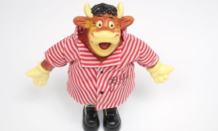 Toy bull in red and white striped top