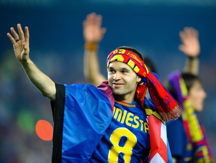 Andrés Iniesta celebrates Barcelona’s 2009 Champions League final win over Manchester United in Rome.