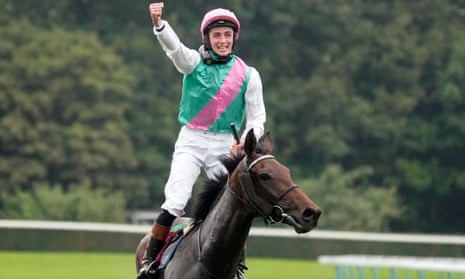 Rossa Ryan, riding Bluestocking, celebrates after winning the Prix de l'Arc de Triomphe.