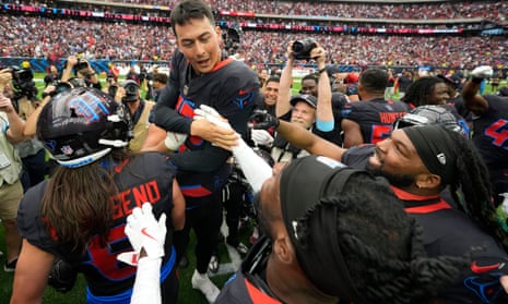 Houston Texans kicker Ka'imi Fairbairn celebrates with teammates after his 59-year field goal against the Buffalo Bills