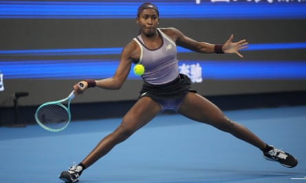 Coco Gauff of the United States returns a shot to Karolina Muchova during the China Open final