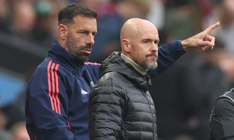 Manchester United’s Erik ten Hag watches his side draw 0-0 with Aston Villa, alongside Ruud van Nistelrooy.